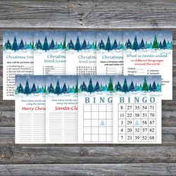 Christmas party games bundle,Printable Christmas Party Game Pack,Winter forest Christmas Trivia Game Cards