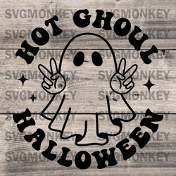 Hot Ghoul Halloween SVG, Halloween Svg, Peace Ghost Svg, Spooky Vibes, Retro Halloween Woman  SVG, EPS, DXF, PNG