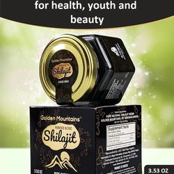 Golden Mountains Shilajit Resin Premium Pure Authentic Siberian Altai 100g 3.53oz, measuring spoon. Exclusive quality