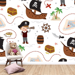 Colorful Pirate Wallpaper Boys' Bedroom cartoon wallpaper