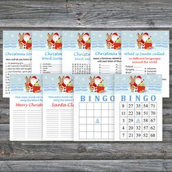 Christmas party games bundle,Printable Christmas Party Game Pack,Santa claus and his reindeer Christmas Trivia Game Card