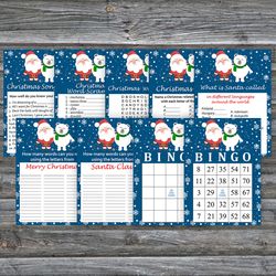 Christmas party games bundle,Printable Christmas Party Game Pack,Santa claus and polar bear Christmas Trivia Game Cards
