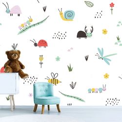 Wallpaper baby patterns bugs bees for kids room fun design