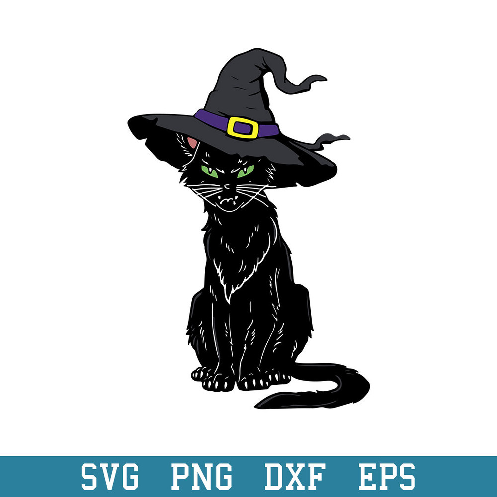 Black Cat With Witch Hat Svg, Black Cat Halloween Svg, Halloween Svg, Png Dxf Eps Digital File.jpeg