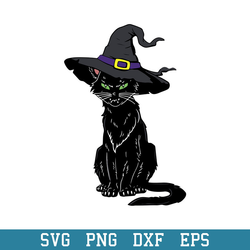 Black Cat With Witch Hat Svg, Black Cat Halloween Svg, Halloween Svg, Png Dxf Eps Digital File.jpeg
