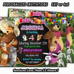 Masha and the bear invitation, Birthday Masha and the bear, Masha and the bear Party, Digital, Personalized Invitation