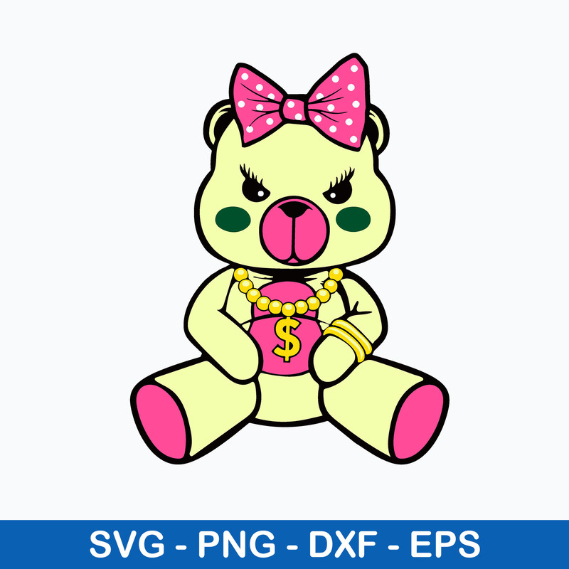 Female Gangster Teddy Bear Made Of Money Svg, Funny Svg, Png Dxf Eps File.jpeg