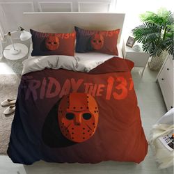 jason voorhees friday 13th bedding sets, halloween friends bedding, horror movie bedding, bedroom decor, bedding