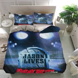 jason voorhees friday 13th bedding sets, halloween bedding, horror movie bedding, bedroom decor, bedding luxury