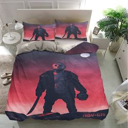 jason voorhees friday 13th bedding sets, halloween bedding, horror movie bedding, bedroom decor, bedding luxury