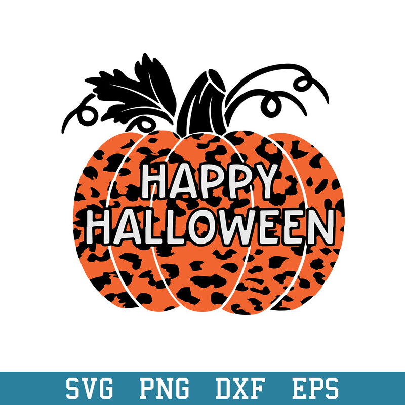 Happy Halloween Leopard Print Pumpkin Svg, Halloween Svg, Png Dxf Eps Digital File.jpeg