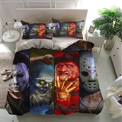 halloween horror characters bedding sets, halloween bedding, horror movie bedding, bedroom decor, bedding luxury
