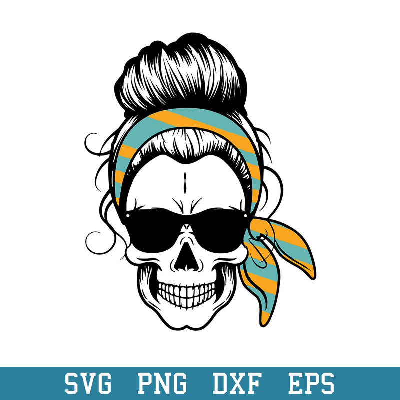 Messy Bun Skull Retro Bandana Halloween Svg, Halloween Svg, Png Dxf Eps Digital File.jpeg