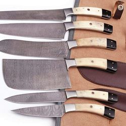 custom made damascus steel 6 pcs of professional utility chef kitchen knife set