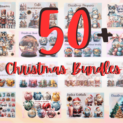 50 christmas bundles 400 png ,animals,santa,decorations,christmas treats,stained glass, commercial license