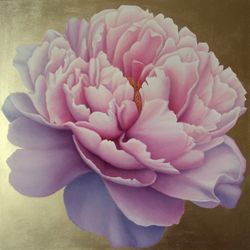 oil peony painting original floral design pink peony flower square wall art for bedroom, living room modern flower art