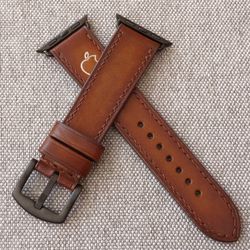 For Apple watch Brown strap, genuine leather, handmade, Series 8/7/6/SE/5/4/3/2/1