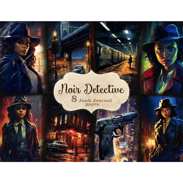 Noire Detective Ephemera, Art Noir Junk Journal Pages, GlamArtZhanna, Film Noir Bundle, Detective Fiction, 1940s, Black Woman Pictures, True Crime, Vintage Card