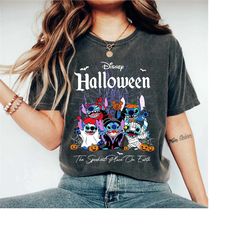 disney stitch halloween comfort colors shirt, stitch halloween pumpkin shirt, stitch horror halloween shirt, disney cast