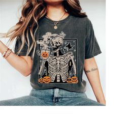 skeleton coffee comfort colors shirt, vintage disney skeleton tee, disney spooky shirt, disney pumpkin halloween shirt,