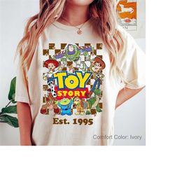 vintage disney pixar toy story 1995 characters comfort colors shirt, disneyworld shirts, disney family matching shirts,