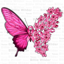 pink flowers and breast cancer ribbon butterfly png,