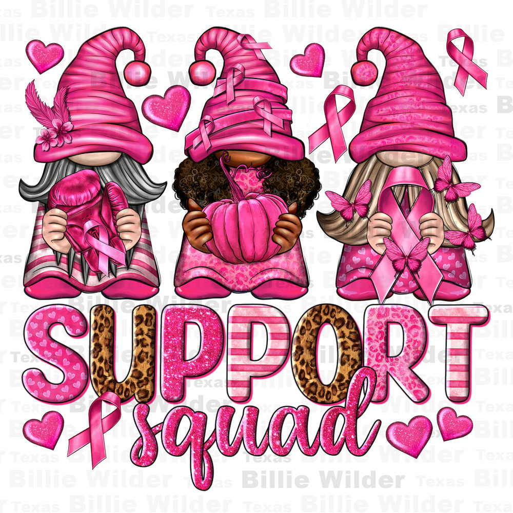 Support squad with gnomes png, Cancer Awareness png, pink gnomes png, find a cure png, fight Cancer png, sublimate designs download - 1.jpg