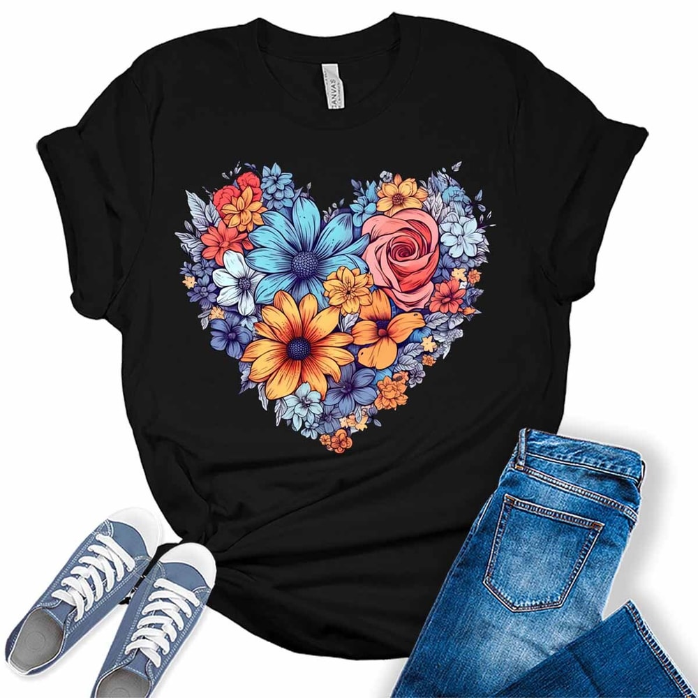 Floral Heart Cute Women's Graphic Tee.jpg