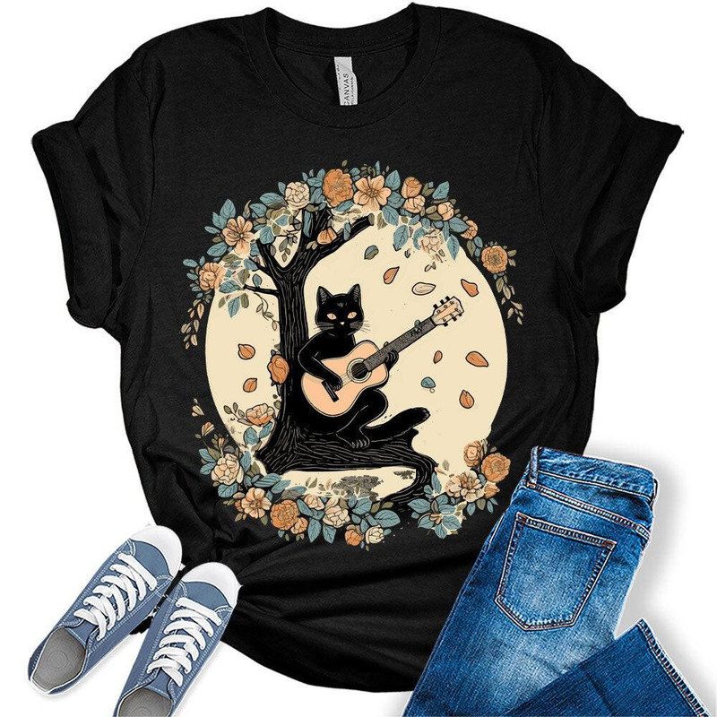 Womens Cat Playing Guitar in a Tree Shirt.jpg