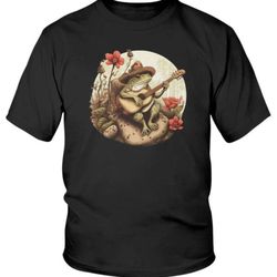 frog wearing hat playing guitar youth graphic tee
