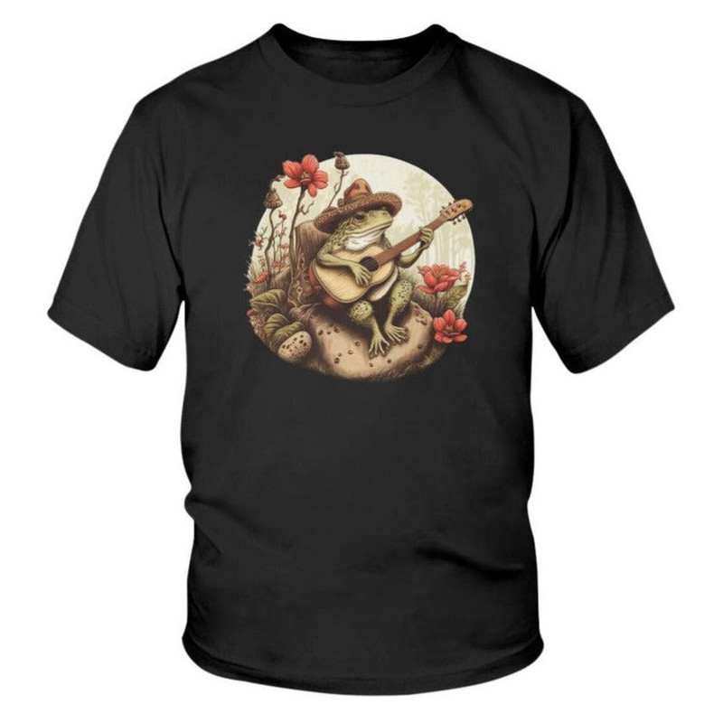 Frog Wearing Hat Playing Guitar Youth Graphic Tee.jpg