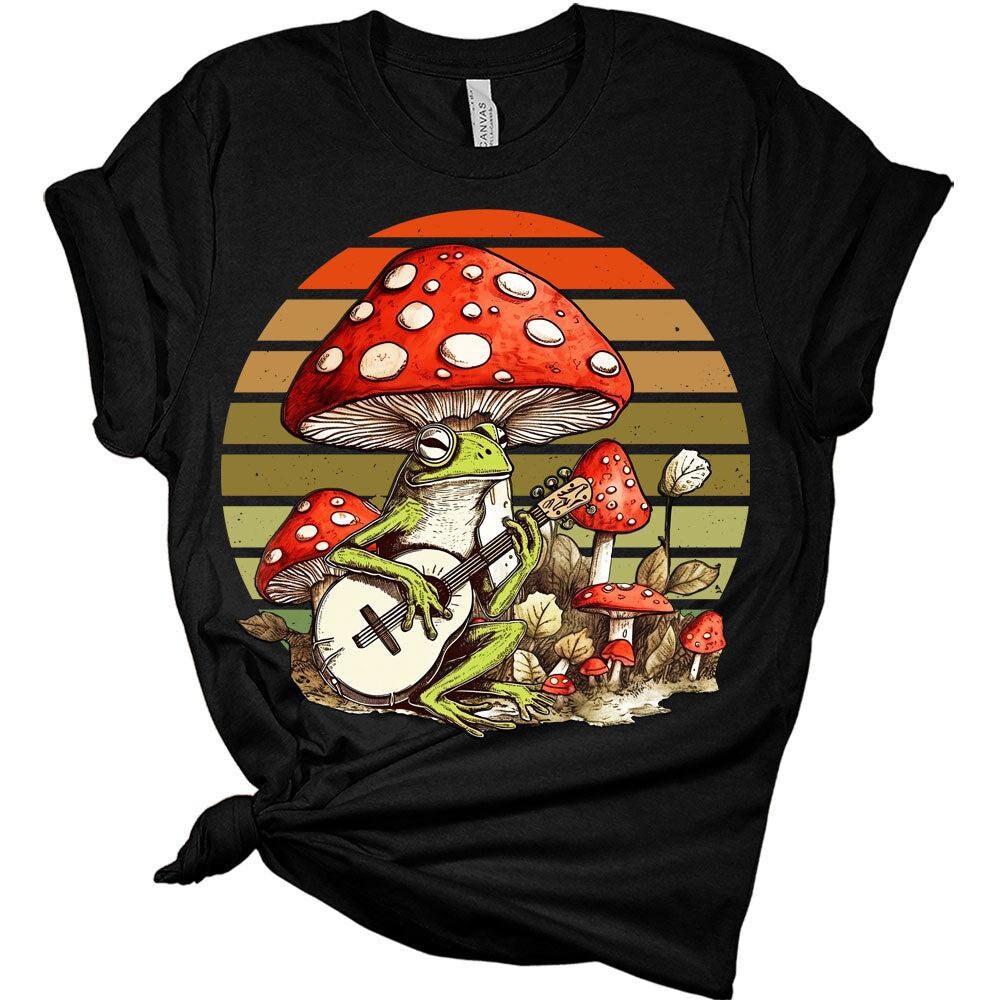 Cottagecore Frog Playing Guitar Vintage Sunset T-Shirt.jpg