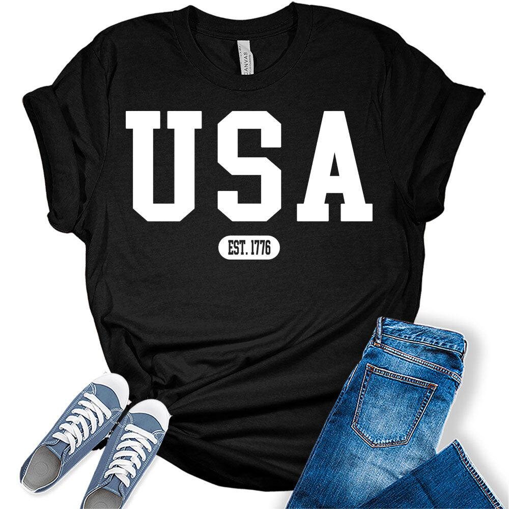 Women's 4th of July USA Short Sleeve Casual Graphic Tops.jpg