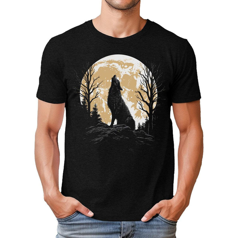 Mens Howling Wolf Shirt Graphic Tee Short Sleeve Fall Tshirt.jpg