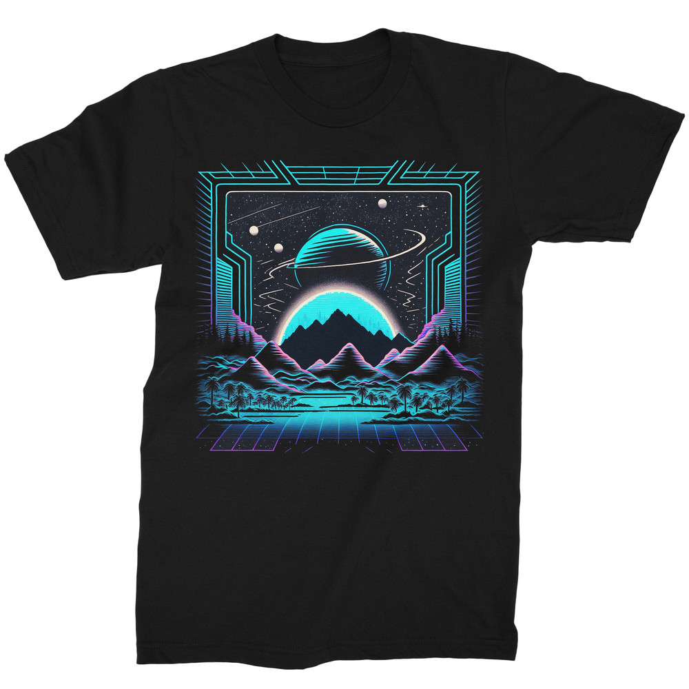 Mens Synthwave Retro Mountain Shirt Space Galaxy Graphic Tees.jpg