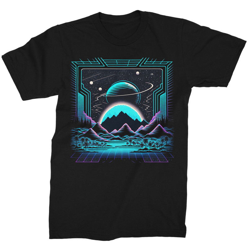 Mens Synthwave Retro Mountain Shirt Space Galaxy Graphic Tees.jpg