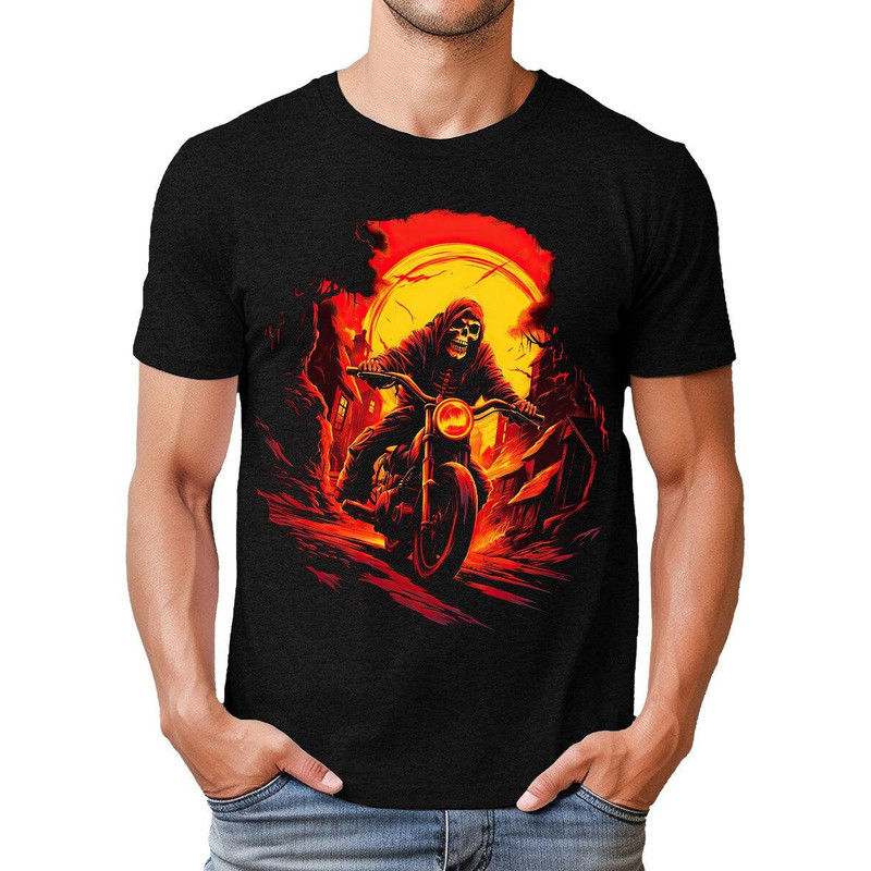 Skull Rider Halloween Mens Graphic Tee Premium Short Sleeve Shirt.jpg