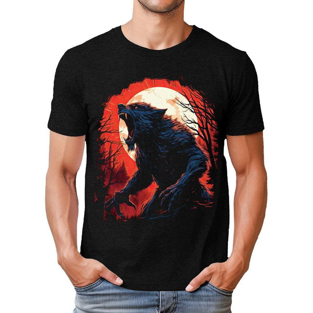Full Moon Werewolf Mens Graphic Tee Premium Short Sleeve Halloween Shirt.jpg