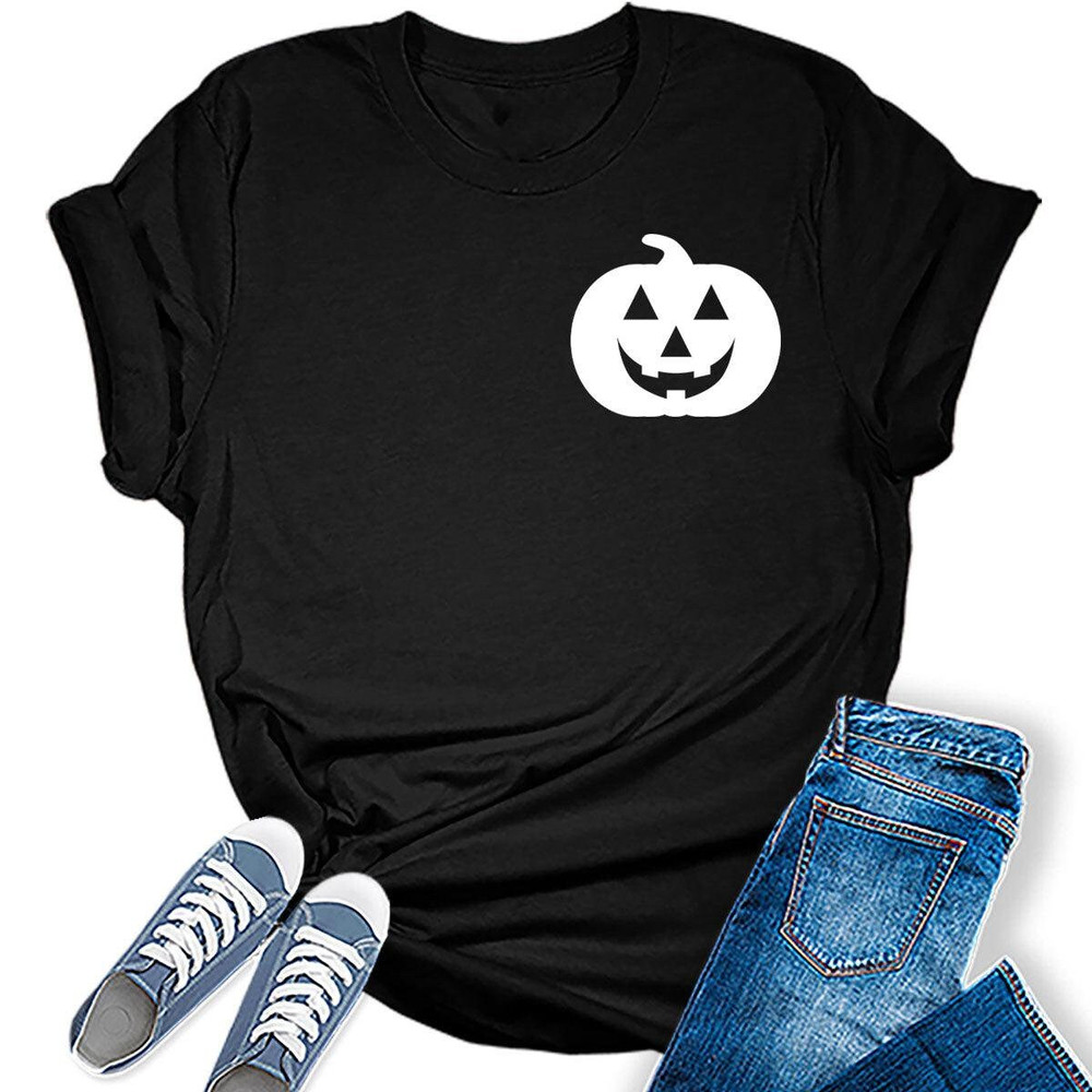 Women's Pumpkin T Shirts Halloween Funny Short Sleeve Cute Graphic Print Tops for Teen Girl.jpg