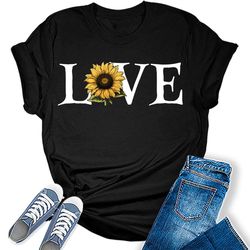 womens sunflower shirts floral trendy wildflower graphic tees love short sleeve t shirts plus size vintage tops