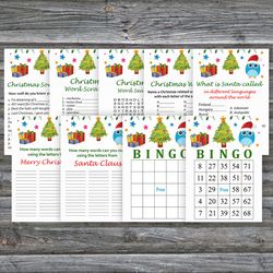 Christmas party games bundle,Printable Christmas Party Game Pack,Christmas tree and owl Christmas Trivia Game Cards