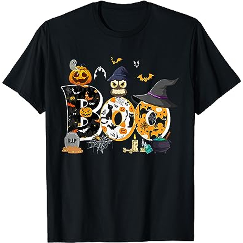Halloween Costume Boo Owl Witch Hat Spider Pumpkin T-Shirt.jpg