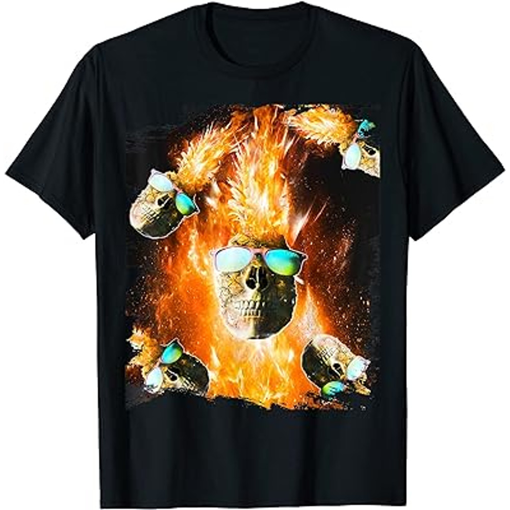 Hawaiian Beach Pineapple Glasses Skull Skulls, Fire T-Shirt.jpg