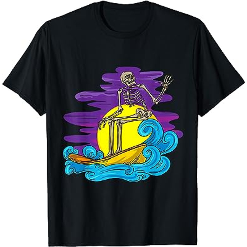 keleton Surfing Halloween Hawaii Hawaiian Men Surfer T-Shirt.jpg