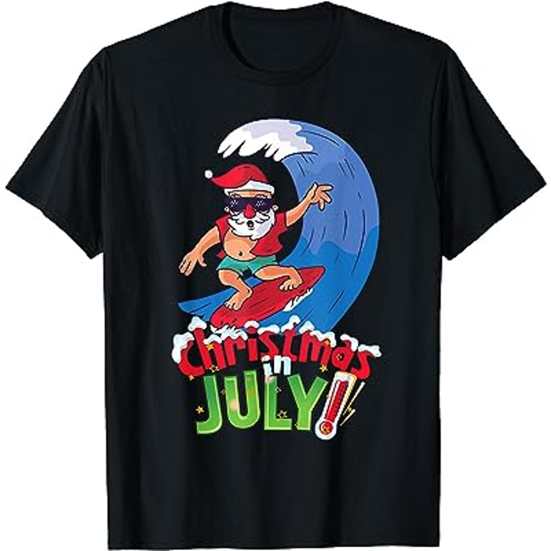 Funny Christmas in July Shirt Summer Santa Surfing Xmas T-Shirt.jpg