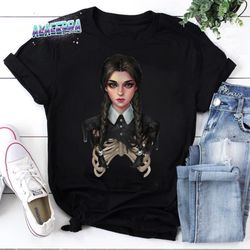 horror creepy wednesday addams skeleton vintage t-shirt, wednesday addams shirt, wednesday halloween shirt