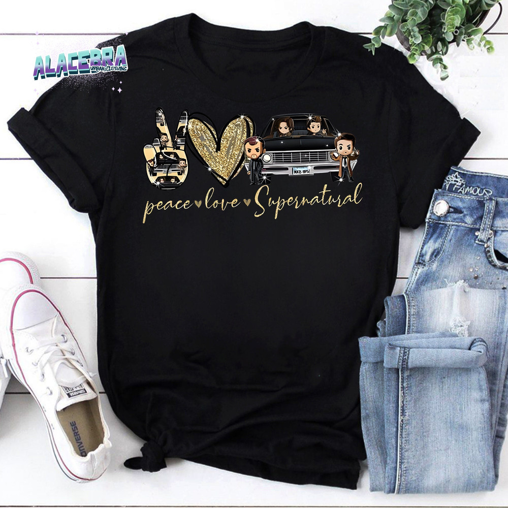 Supernatural Chibi Peace Love Design For Fans Of Supernatural Movie Vintage T-Shirt, Chibi Supernatural Shirt.jpg