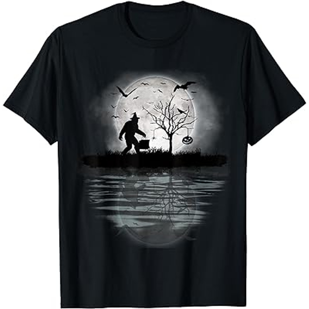 Scary Full Moon Bigfoot Trick or Treating Halloween Fun T-Shirt.jpg