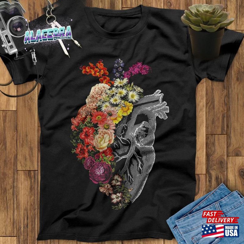 Anatomical Heart With Flowers Nurse Vintage T-Shirt, Flowers Nurse Shirt, Love Nurse Shirt, Gift For Nurse Shirt.jpg