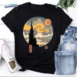 van gogh's starry night japanese style vintage t-shirt, van gogh starry night shirt, starry night japanese style shirt